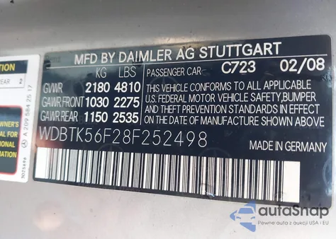 2008 Mercedes-Benz Clk 350 из США, поврежденный, VIN WDBTK56F28F252498